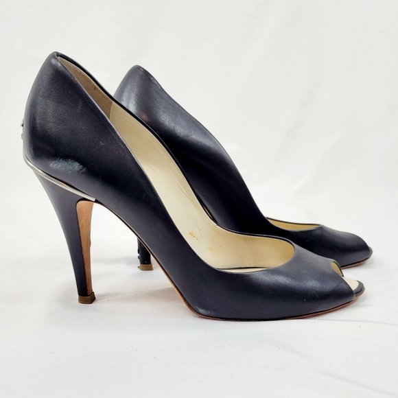 Chanel Black Leather Interlocking CC Peep Toe Pump - Picture 2 of 7